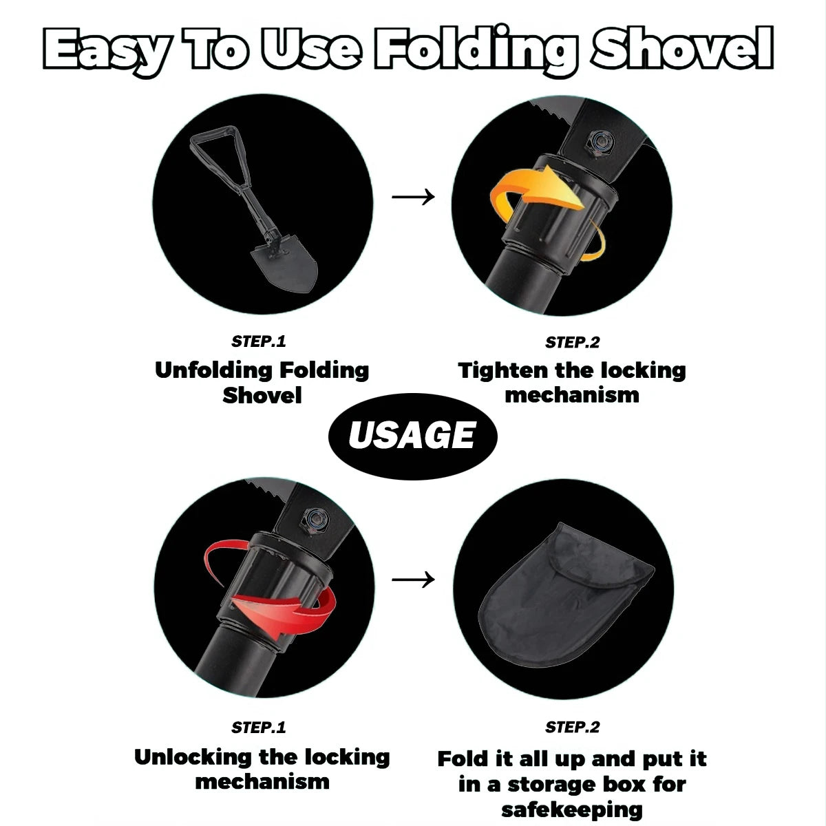 Portable Folding Camping Shovel with Carry Bag Multifunction Outdoor Spade Tool