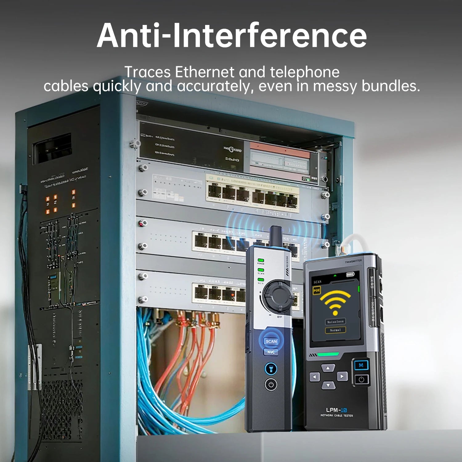 Portable Network Cable Tester with RJ45 RJ11 Ports, PoE Detection, Port Flashing and Color Display