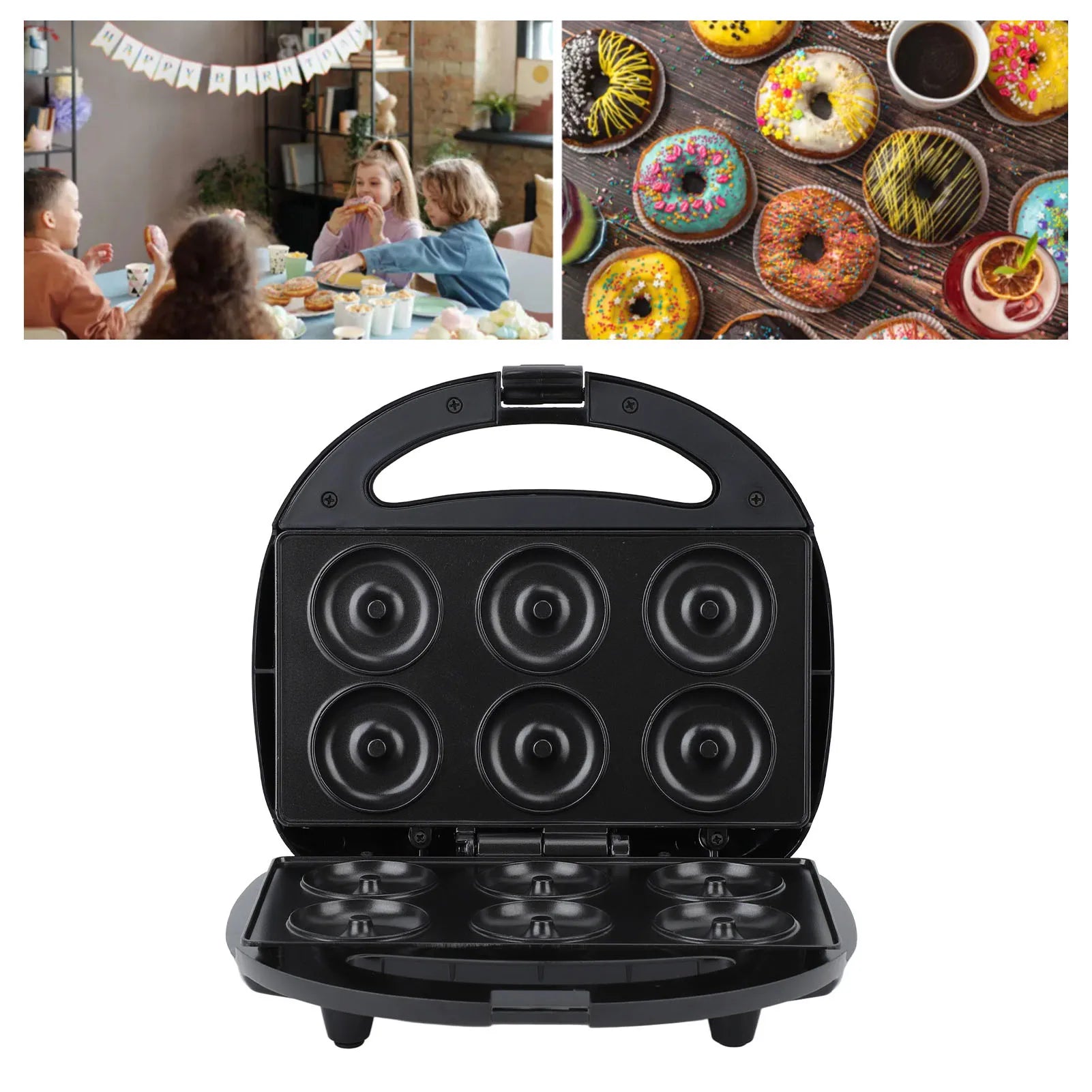 Portable Mini Donut Maker Machine 750W with Non-Stick Plates and Double-Sided Heating