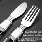 Portable 3-Piece Stainless Steel Camping Cutlery Set with Storage Box Foldable Outdoor Tableware