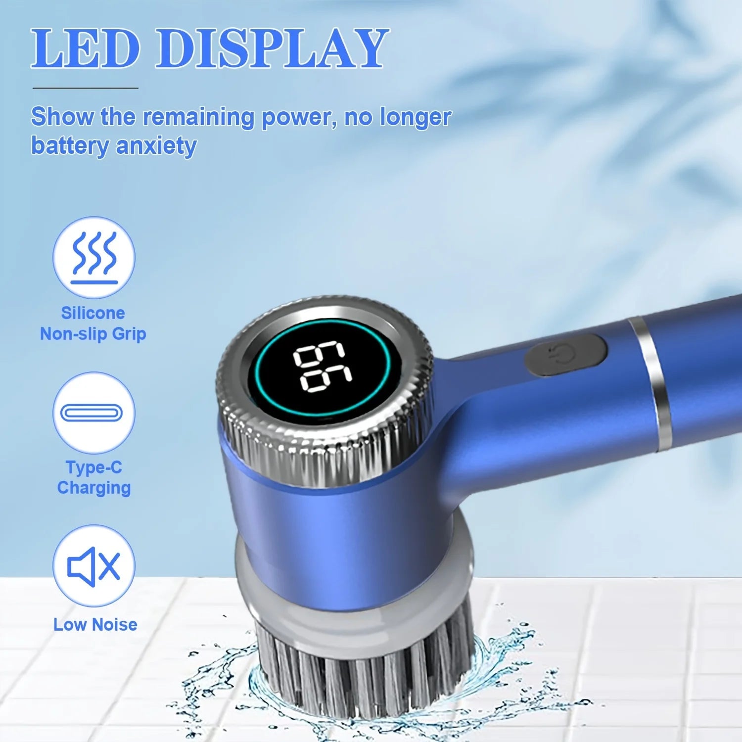 Cordless Electric Spin Cleaning Brush with LED Display, 5 Replaceable Heads, 3 Speed Adjustable Kitchen Bathroom Scrubber