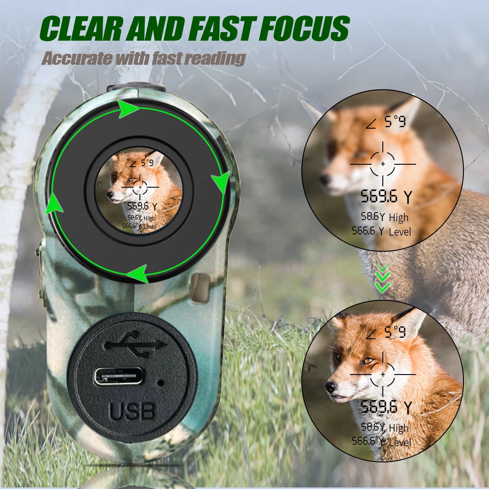 Portable Rechargeable Laser Rangefinder 1000m Distance Meter with 6X Zoom and Multiple Measurement Modes