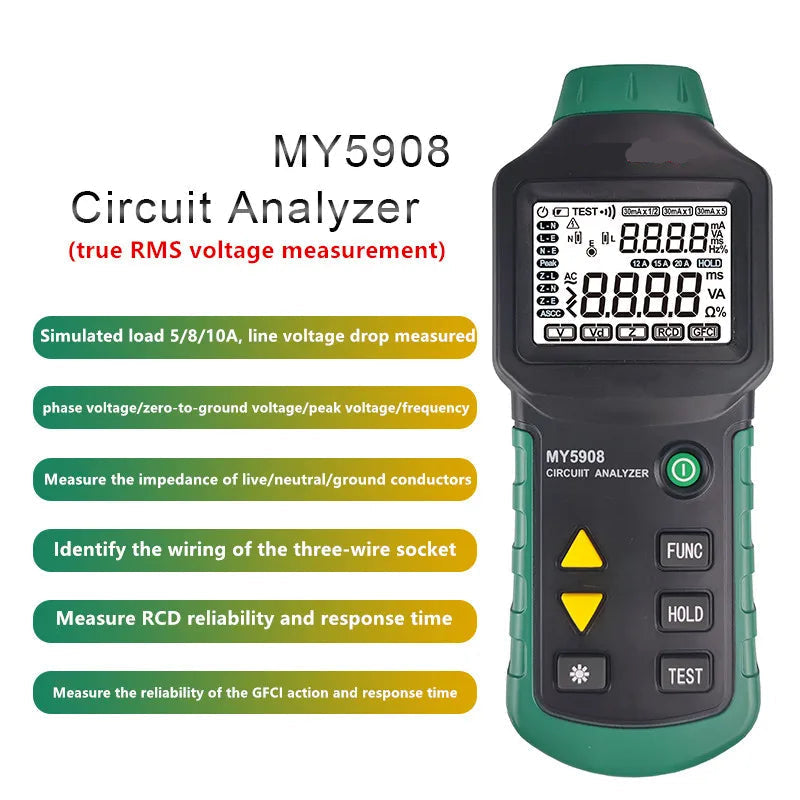 Digital LCD Circuit Analyzer Manual Range AC Voltage Tester with Backlit Display