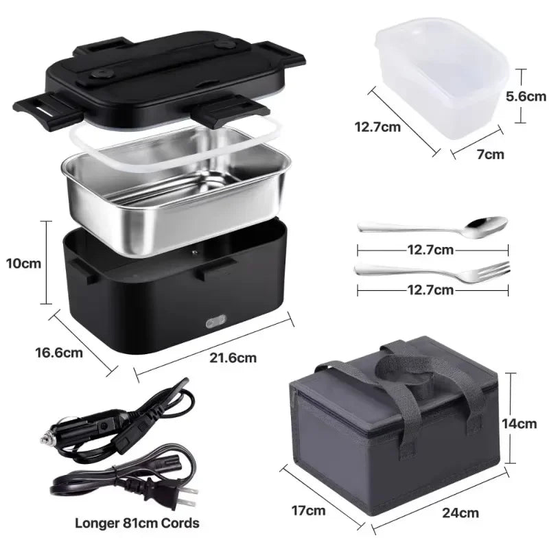 Electric Lunch Box 1.8L Portable Food Warmer 75W Leakproof for Car Truck Office with Carry Bag