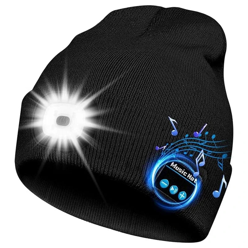 Rechargeable Bluetooth Beanie Hat with LED Light and Built in Stereo Speakers Hands Free Audio