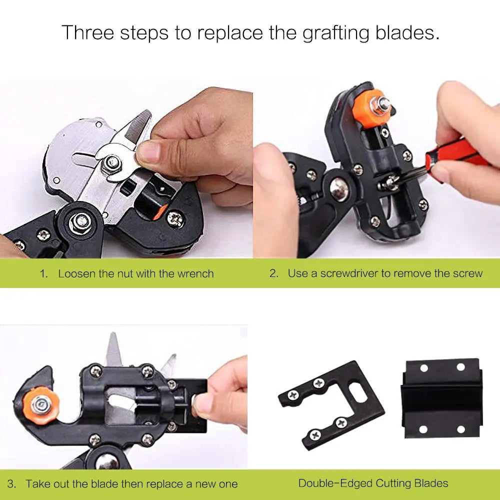 Garden Grafting Pruner Tool Set 2-in-1 Branch Cutter with Tape Replacement Blades and Rubber Bands