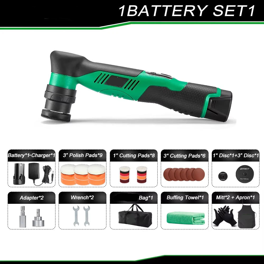 Portable Cordless Car Polisher 12V 2000-5500RPM Mini Buffer Kit with Pads Battery and Charger