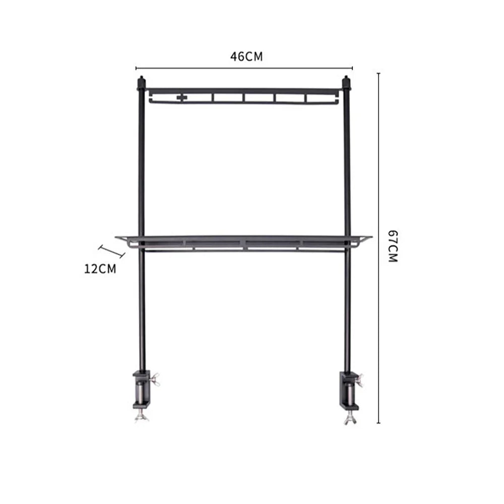 Detachable Aluminum Camping Table Organizer Rack with Shelf and Hanging Bar