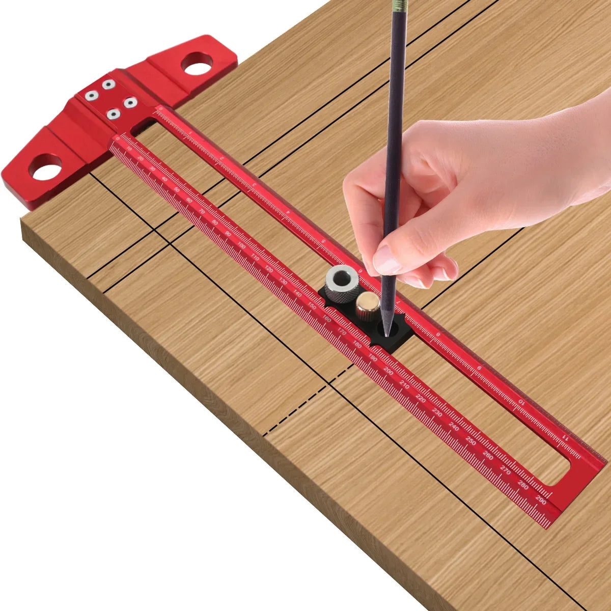 Heavy Duty Aluminum Alloy 2-in-1 Drilling Positioning Ruler with Drill Guides for Woodworking