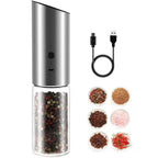 Rechargeable Electric Salt and Pepper Grinder Set 2PCS with Stainless Steel and Glass Spice Mills