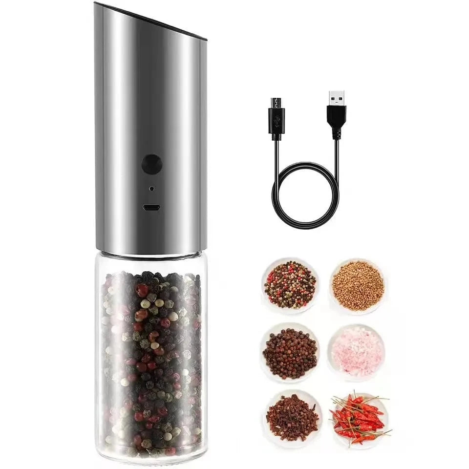 Rechargeable Electric Salt and Pepper Grinder Set 2PCS with Stainless Steel and Glass Spice Mills