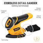 Cordless Brushless Detail Sander Compatible with 18V 20V Battery Compact Electric Sander with Dust Collector