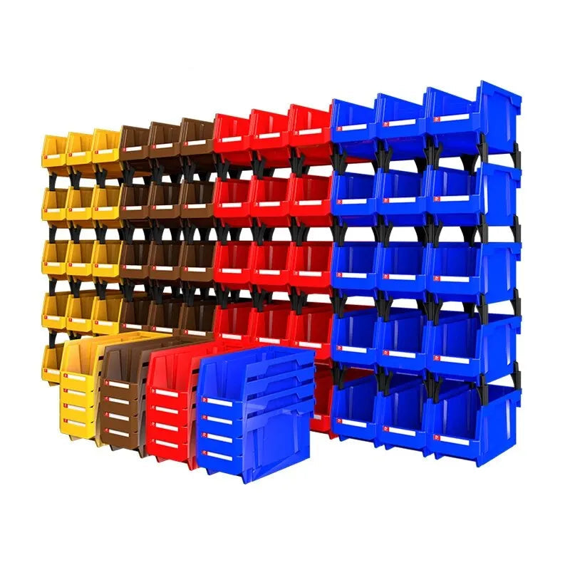 12 Piece Stackable Storage Bin Organizer Set with Dividers and Labels for Tools Parts Desk Storage