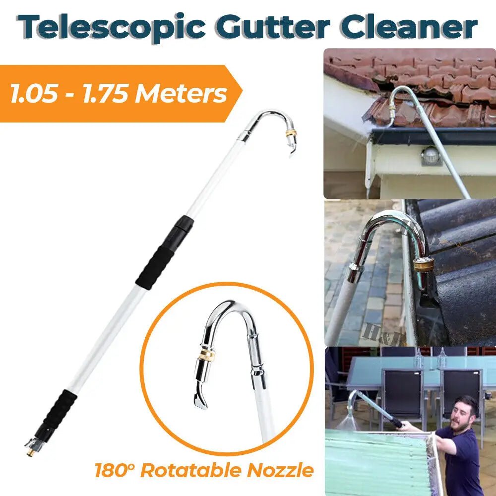 2-in-1 Telescopic Gutter and High Reach Cleaner with Adjustable Pole and Spray Nozzle