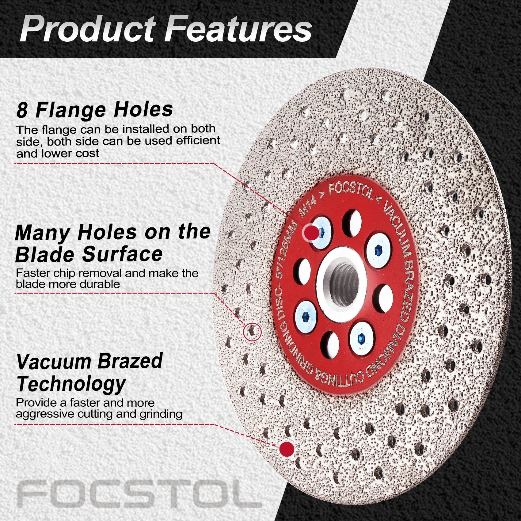 Diamond Cutting Disc 125mm M14 Thread 40-50 Grit Grinding Blade for Tile Marble Granite Ceramic
