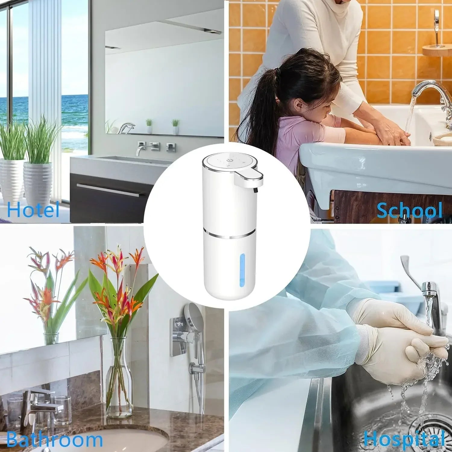 Rechargeable Automatic Foam Soap Dispenser 400ml with Sensor Operation and USB Type-C Charging