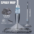 Magic Spray Mop with Reusable Microfiber Pad 360° Rotating Head for Wooden Floors Kitchen Window Cleaning Tool