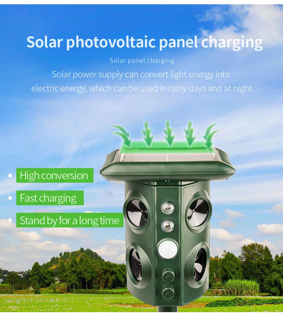 Solar Powered Ultrasonic Animal Repellent for Garden Yard and Outdoor Areas Portable Pest Deterrent