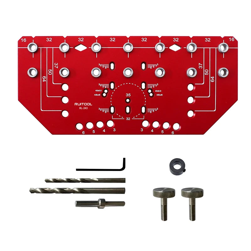 Heavy Duty Aluminum Alloy Shelf Pin Drilling Jig with Hinge Positioning Guide for Cabinet Work