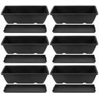 6 Piece Rectangular Plastic Planter Boxes with Drainage Trays for Indoor Outdoor Windowsill Garden Plants
