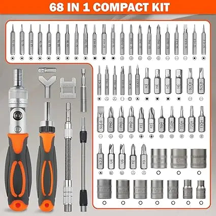 68-in-1 Precision Screwdriver Set with 60 Magnetic Bits and Portable Storage Case