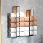 Bathroom Wall Mounted Towel Rack with Wooden Shelf Metal Frame Towel Organizer