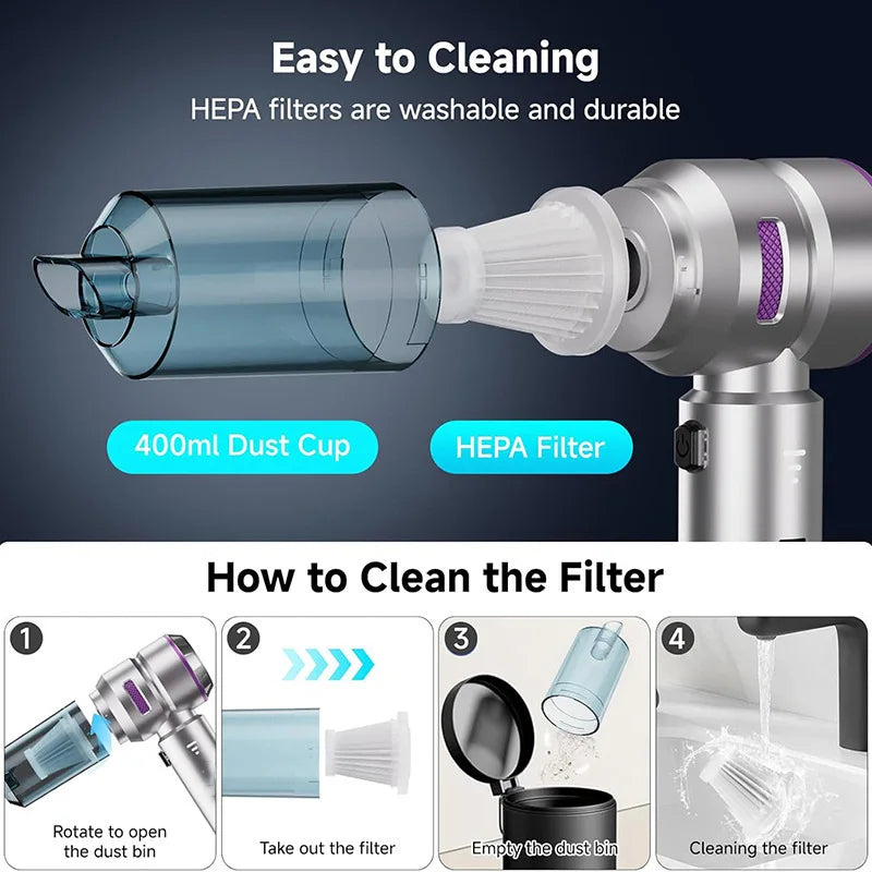 Mini Car Vacuum Cleaner Strong Suction Cordless Powerful Wireless Car Cleaner Handheld Portable Vacuum Cleaner for Car