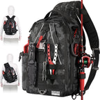 Fishing Tackle Sling Backpack with Rod Holder Water Resistant Nylon Gear Storage Bag
