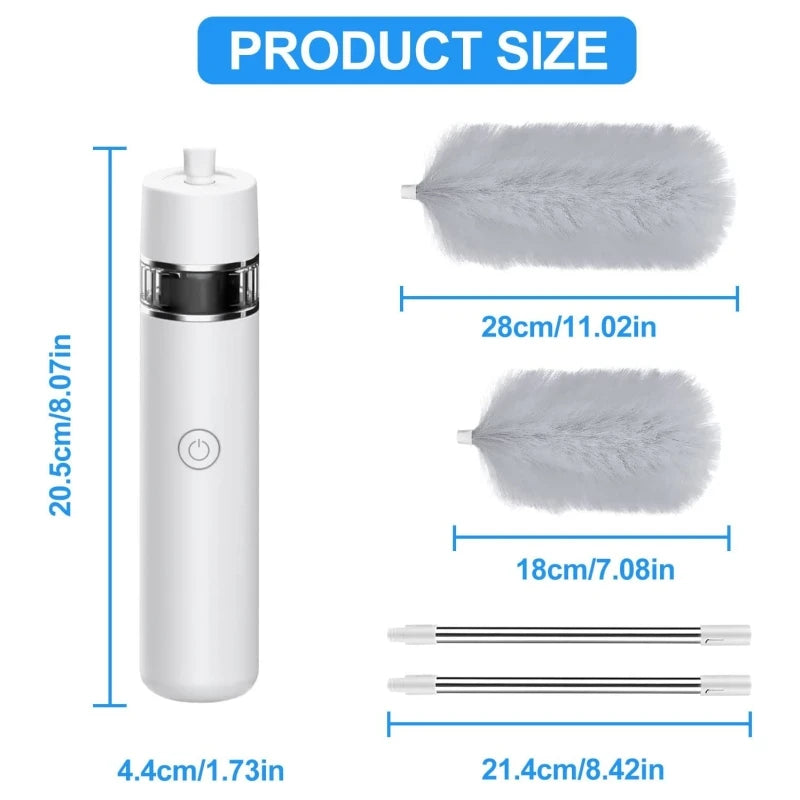 Cordless Electric Spin Feather Duster 3-in-1 Rotating Cleaning Brush with Extension Rod USB Rechargeable