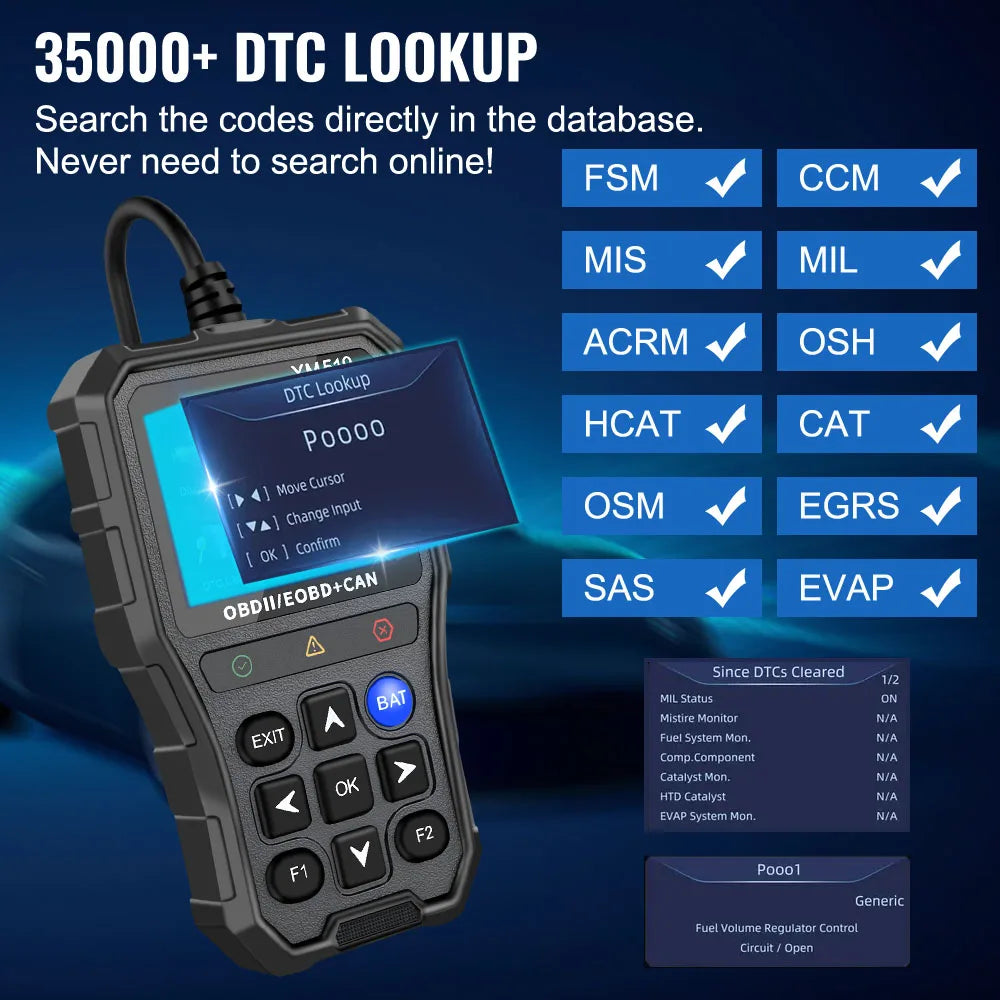 Portable OBD2 Scanner Code Reader with Battery Voltage Test Car Diagnostic Tool