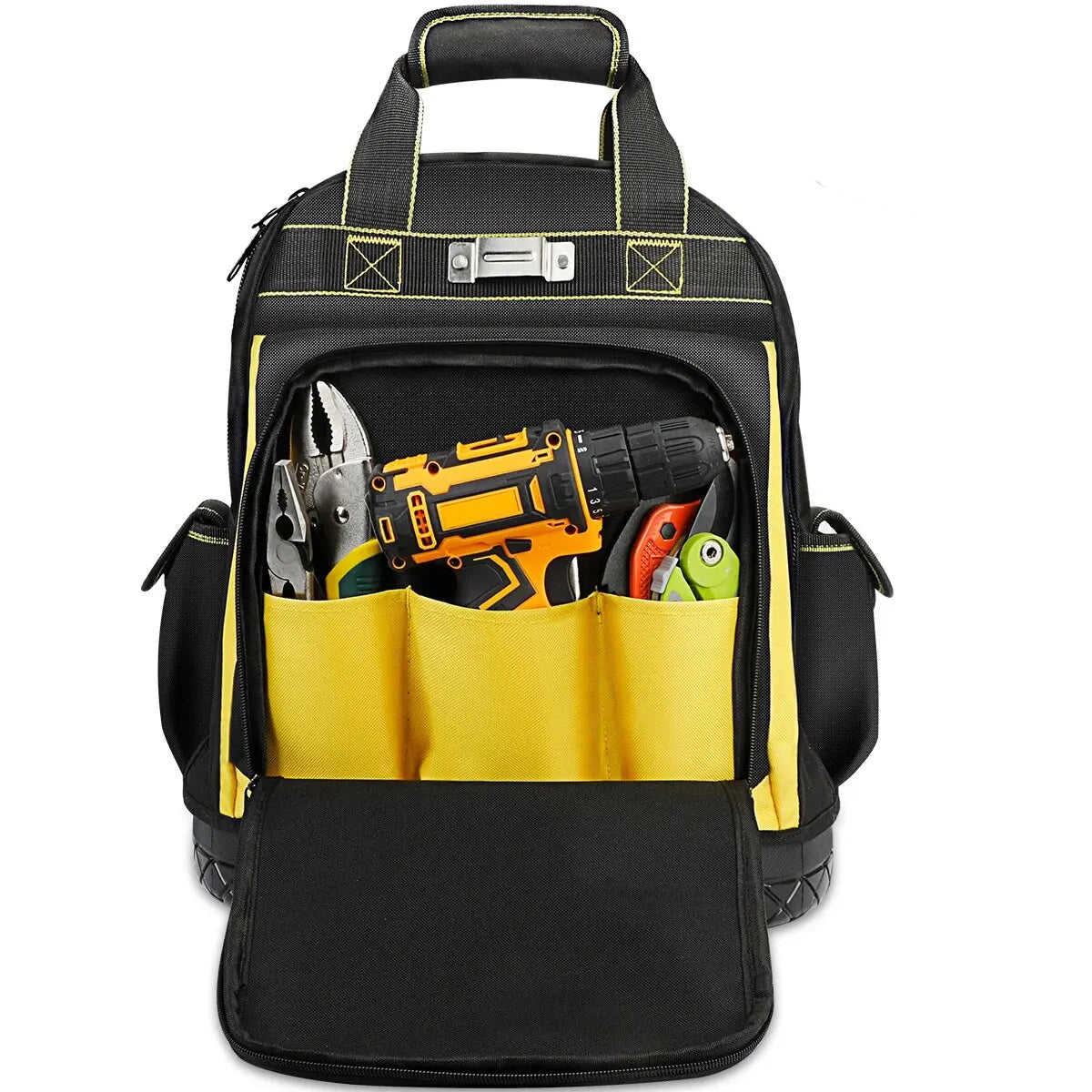 Heavy Duty Tool Backpack Waterproof Oxford Cloth Tool Organizer with Multiple Pockets and Rubber Base