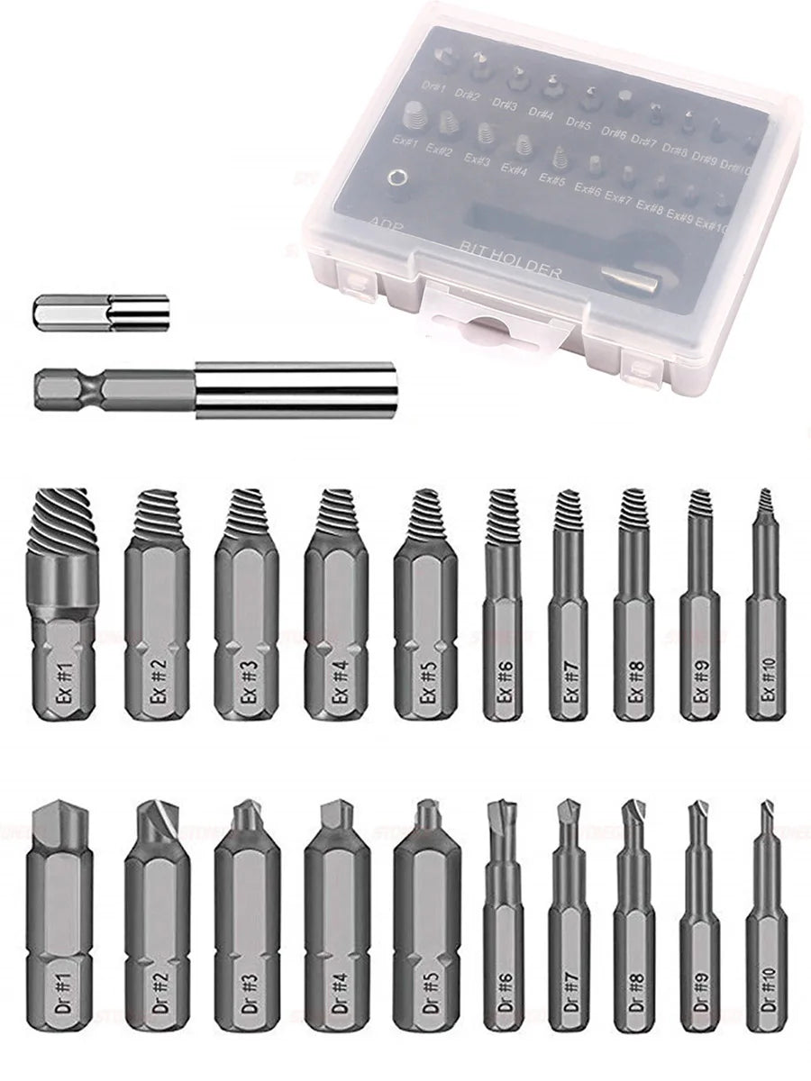 Broken Screw Extractor Set High-Speed Steel Damaged Bolt Remover 20-Piece Drill Bit Kit