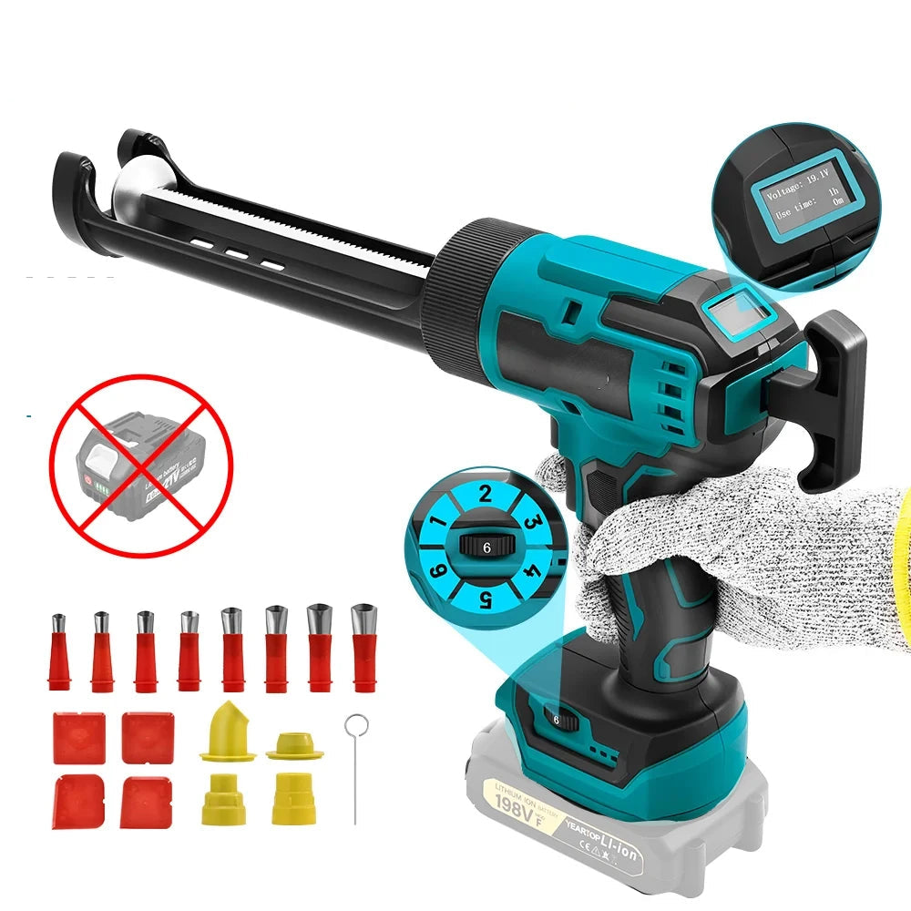 Cordless Electric Caulking Gun 6-Speed 300ml Sealant Cartridge Dispenser with LED Light