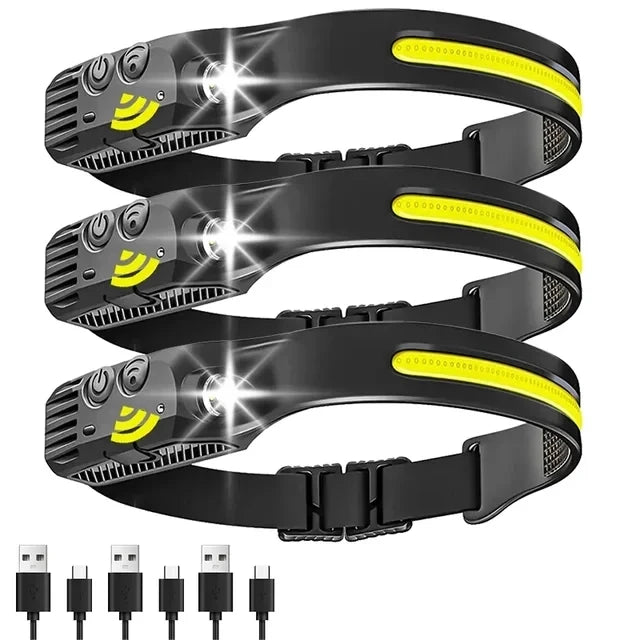 USB Rechargeable LED COB Sensor Headlamp White Light Head Torch Work Lamp Outdoor Waterproof Camping Fishing Lantern Headlight