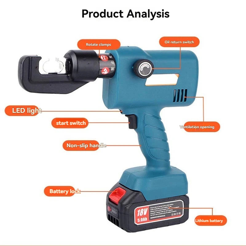 Cordless Hydraulic Crimping Tool 18V Heavy Duty 4-70mm2 Cable Terminal Press Tool Kit