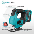 Cordless Brushless Jig Saw 900W Variable Speed Wood Cutting Tool with Laser Guide and LED Light