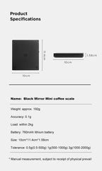 Digital Coffee Scale with LED Display 2kg Capacity 0.1g Precision Rechargeable Espresso Brewing Scale