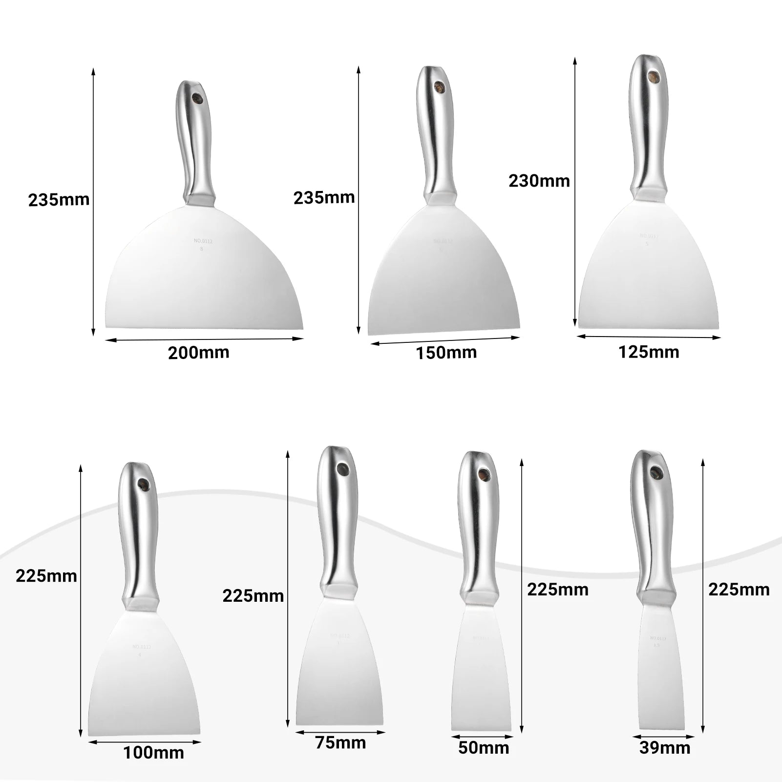Heavy Duty Stainless Steel Scraper Putty Knife Set 7Pcs with Storage Bag