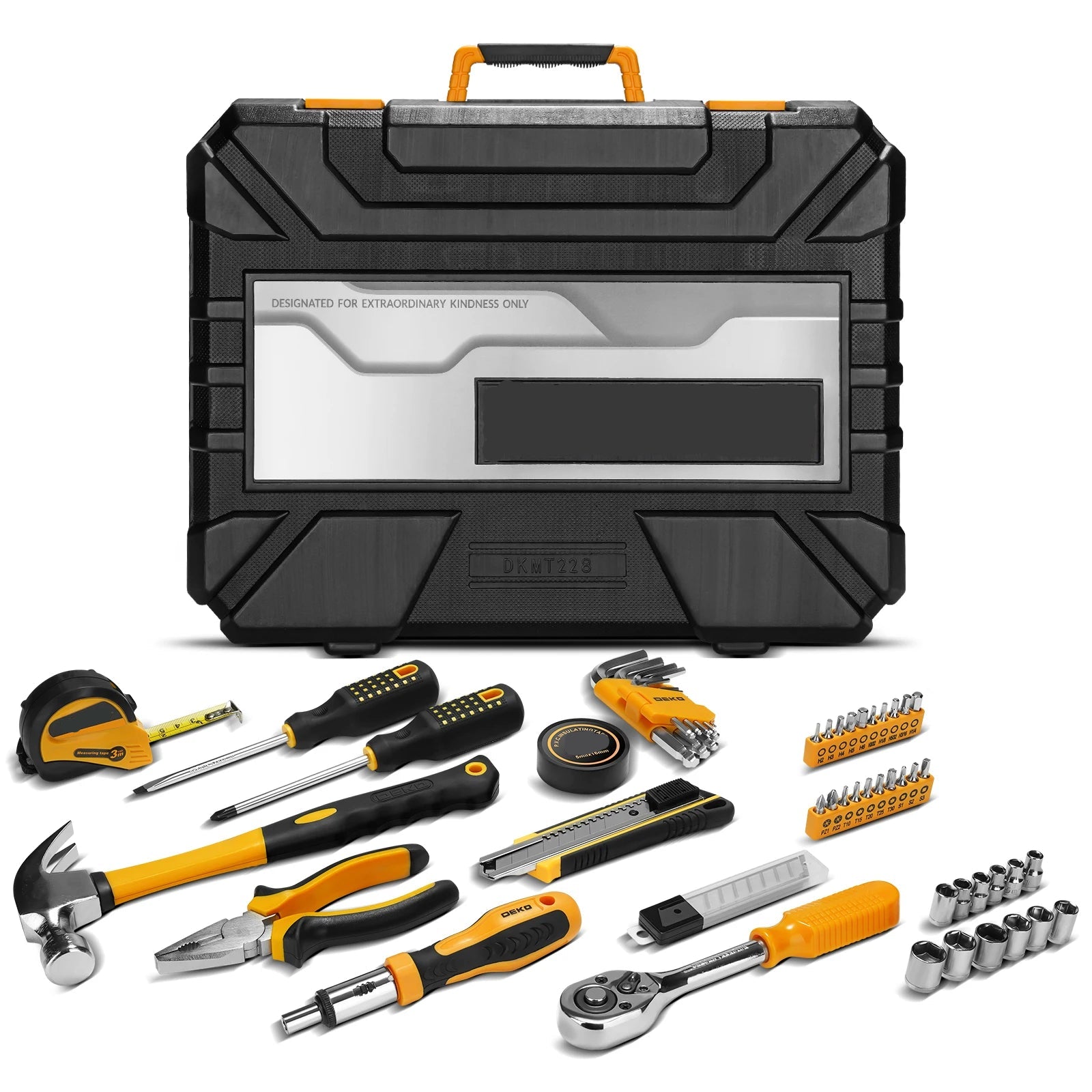 Heavy Duty 228-Piece Hand Tool Set with Socket Wrenches and Plastic Storage Toolbox