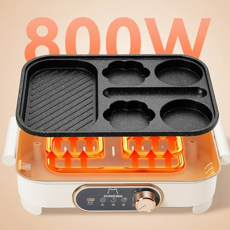 Compact 3-in-1 Breakfast Maker 800W Non-Stick Grill Pan for Eggs Sandwiches Sausages