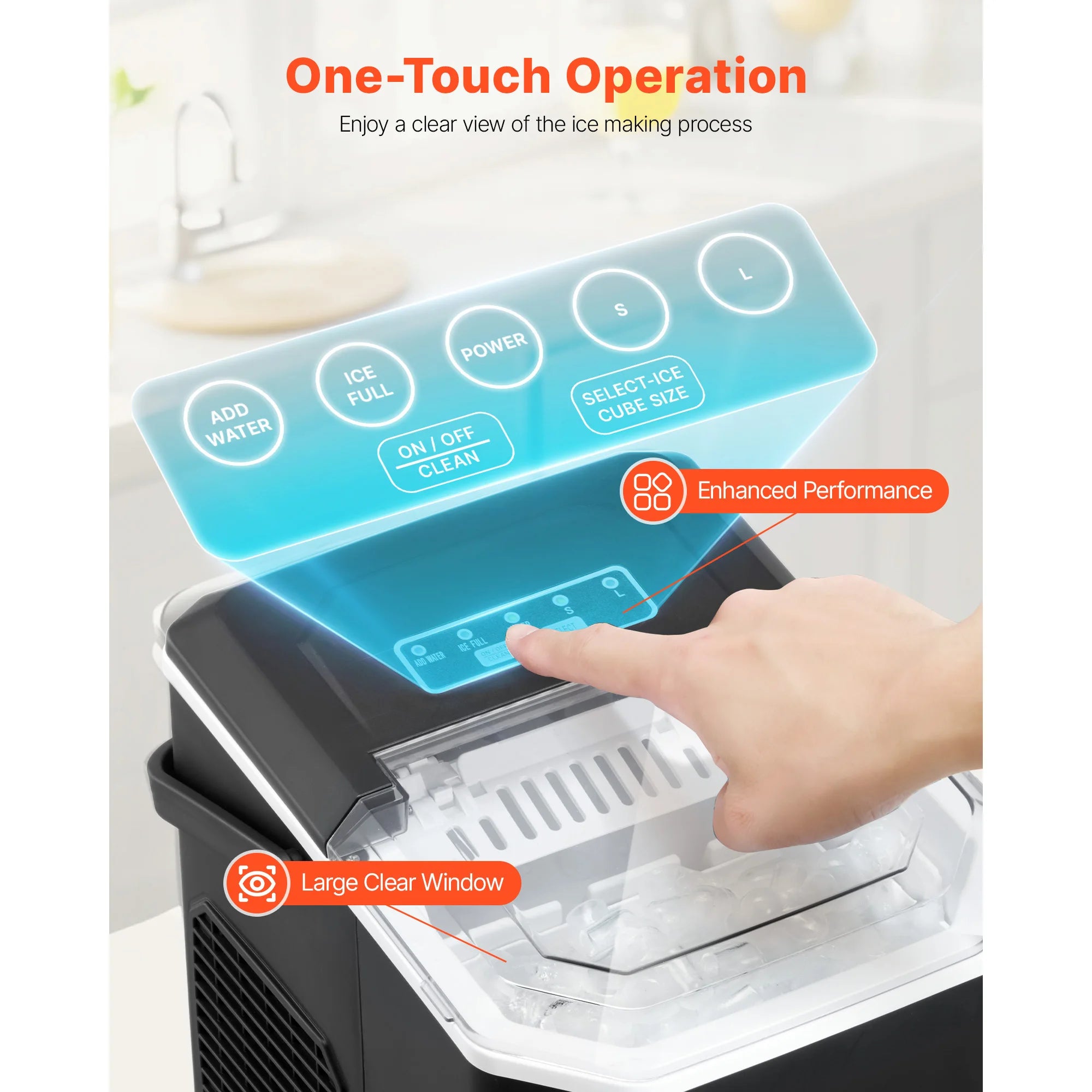 Countertop Ice Maker 100W 9 Cubes Portable Bullet Ice Machine with Basket and Scoop