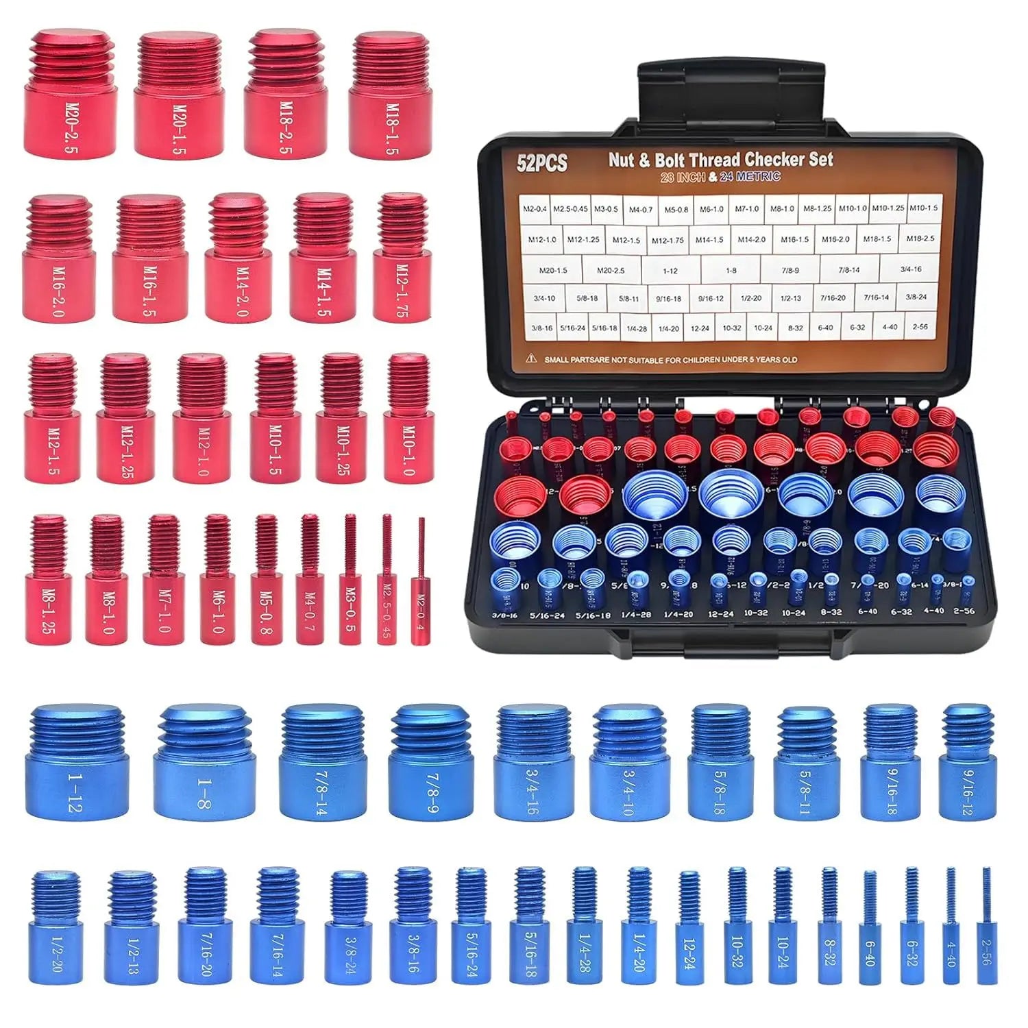 Thread Checker Gauge Set 52 Piece Metric and Inch Bolt Nut Thread Identifier with Storage Case