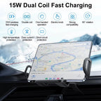 15W Wireless Car Charger with Dual Coil Fast Charging Phone Holder for Air Vent Mount
