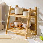 2 Tier Bamboo Spice Rack Kitchen Counter Storage Shelf Coffee Bar Organizer