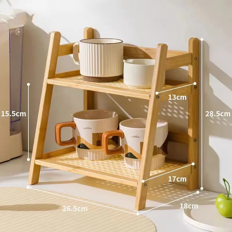2 Tier Bamboo Spice Rack Kitchen Counter Storage Shelf Coffee Bar Organizer