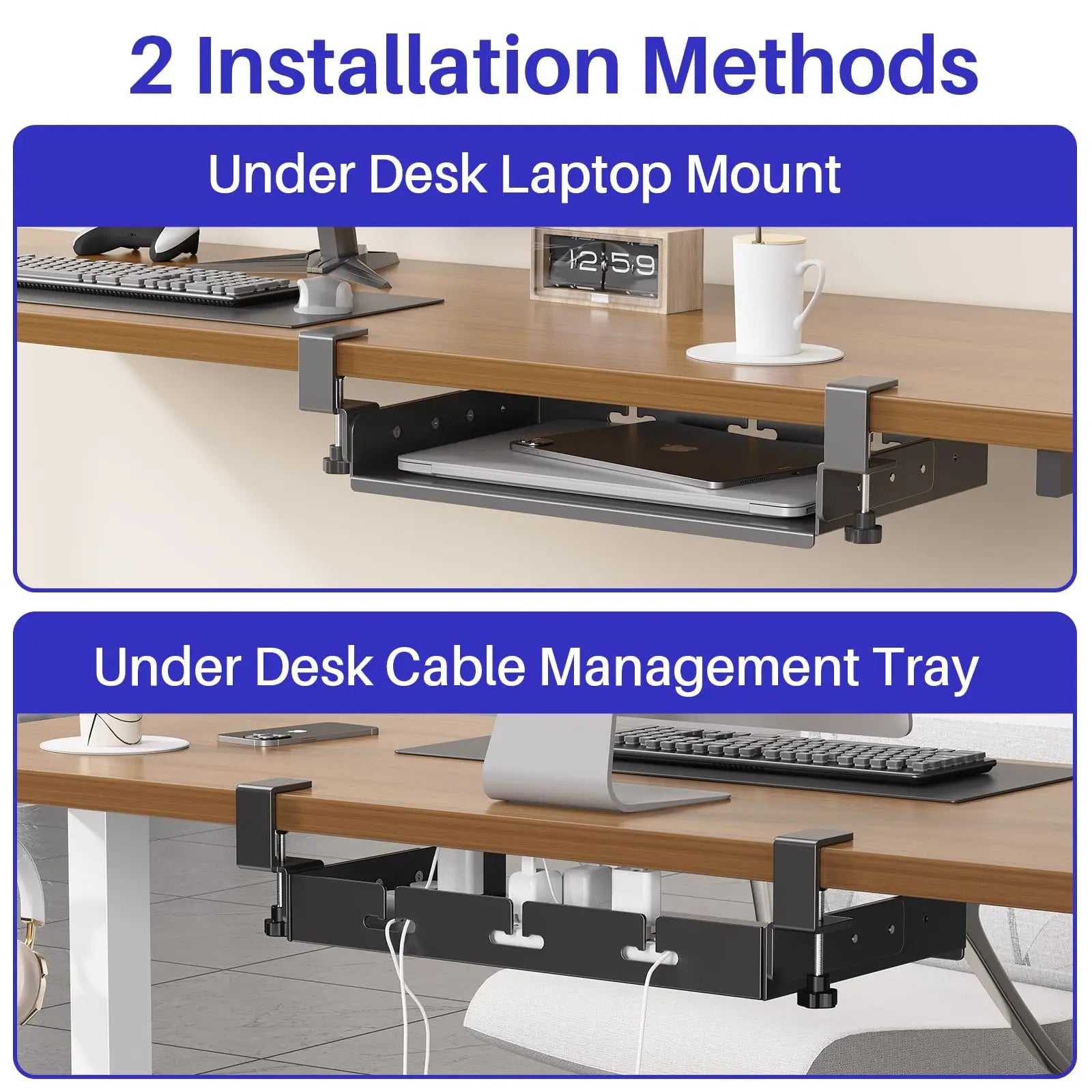 Under Desk Storage Tray No Drill Metal Laptop Mount Cable Management Organizer Rack
