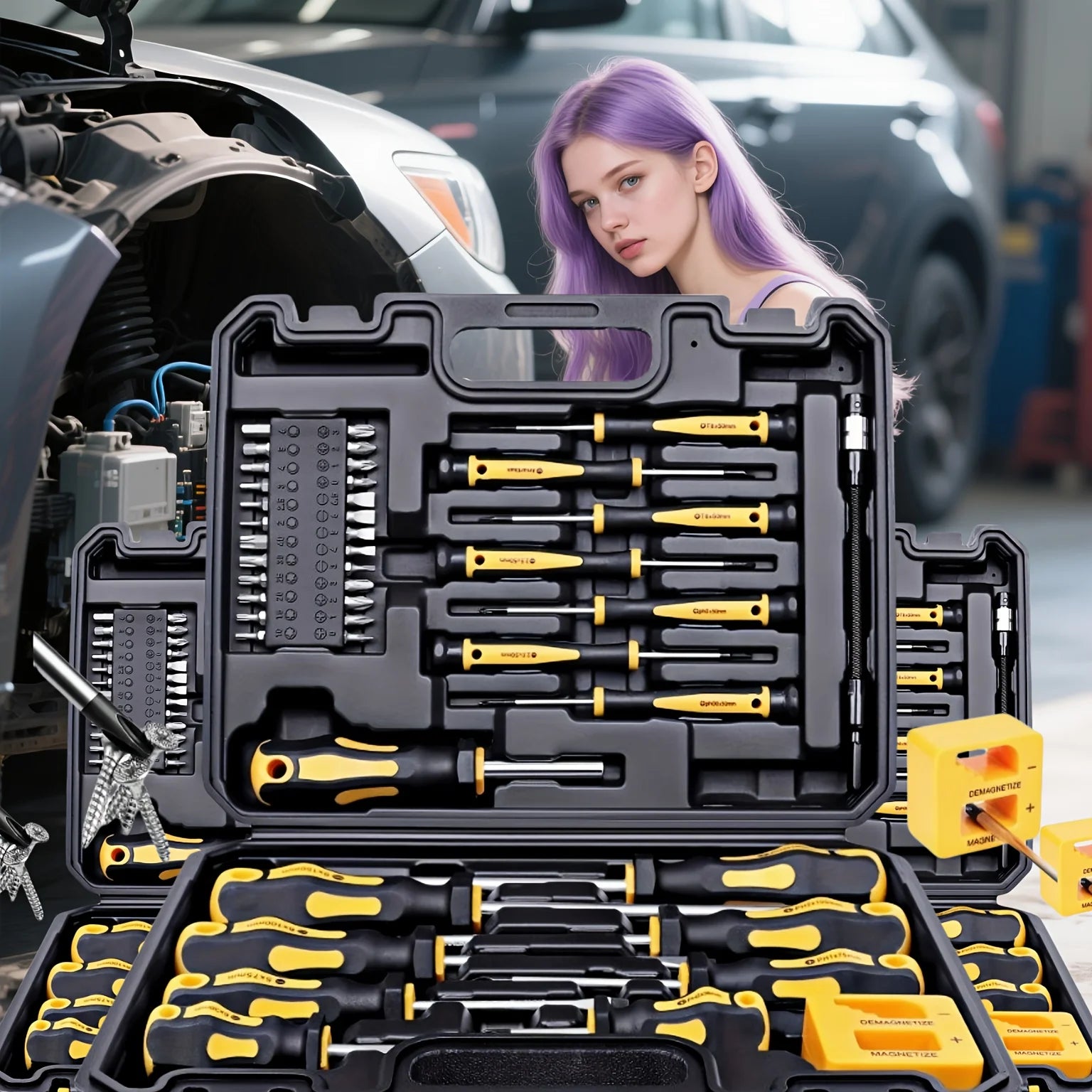 Heavy Duty Precision Screwdriver Set with Magnetic Bit Holder and Portable Carry Case