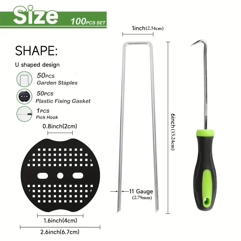 Landscape Staples 100 Pack Heavy Duty Galvanized 15cm 11 Gauge Garden Ground Pins with Gaskets