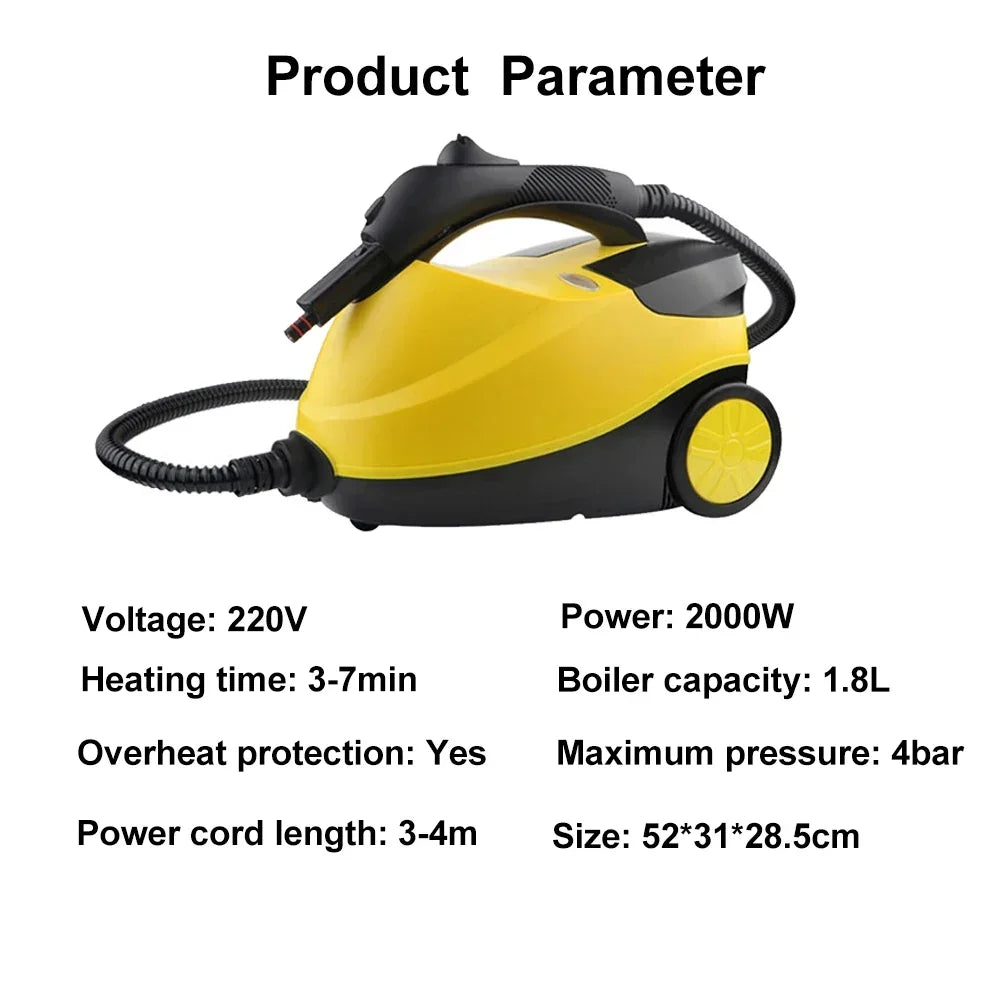 2000W High Pressure Electric Steam Cleaner Portable Multi-Surface Deep Cleaning for Home Kitchen Car