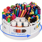 360 Degree Rotating Desktop Stationery Organizer with 7 Removable Compartments Pen Holder Storage Box